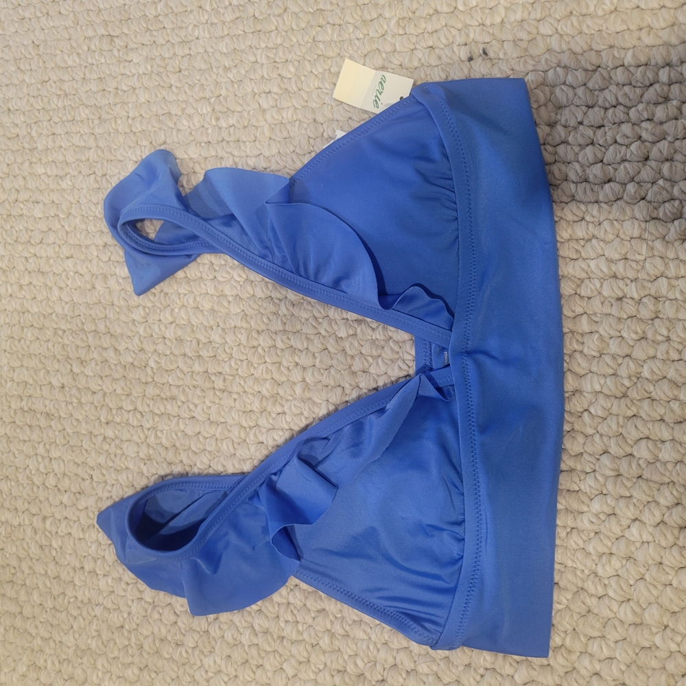 Blue Ruffled Bikini Top